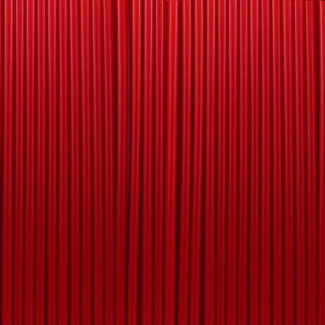 Detailed macro shot of Devil Red 1.75mm PLA filament texture