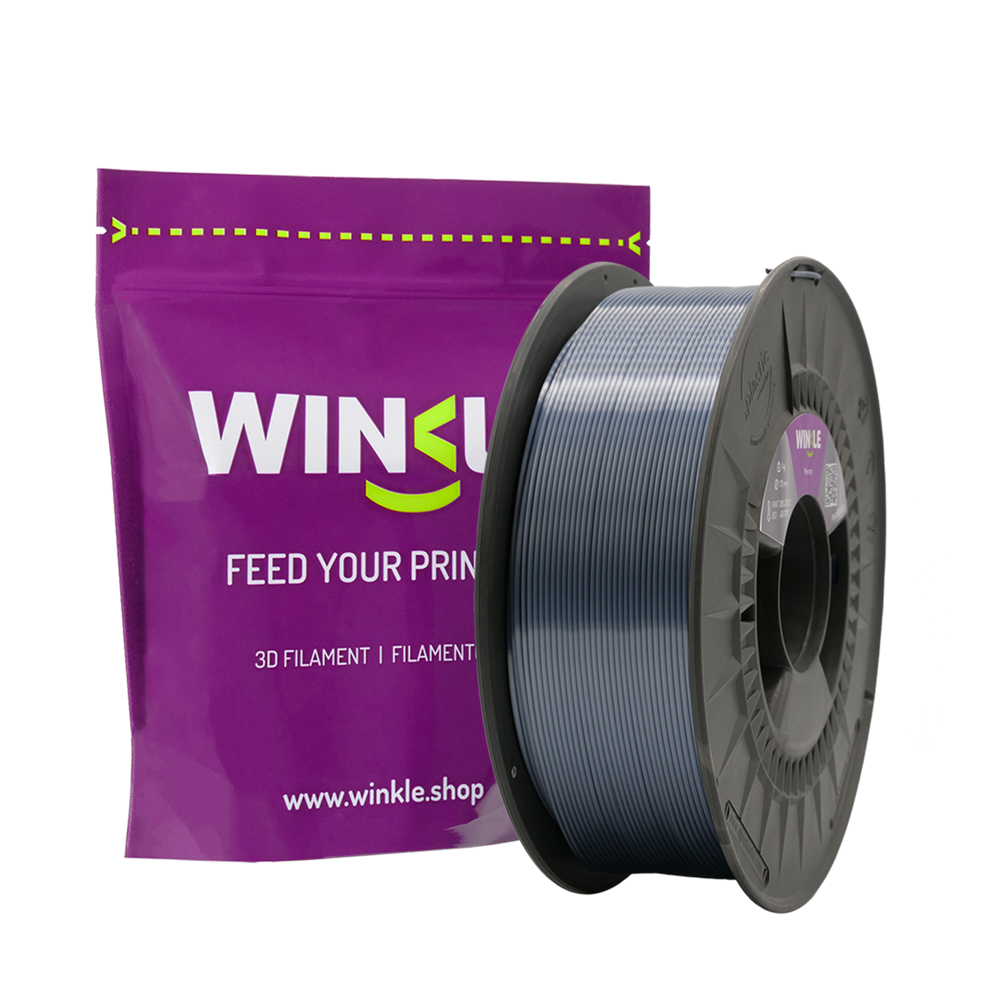 Mercury Silver Silk PLA 1kg filament spool