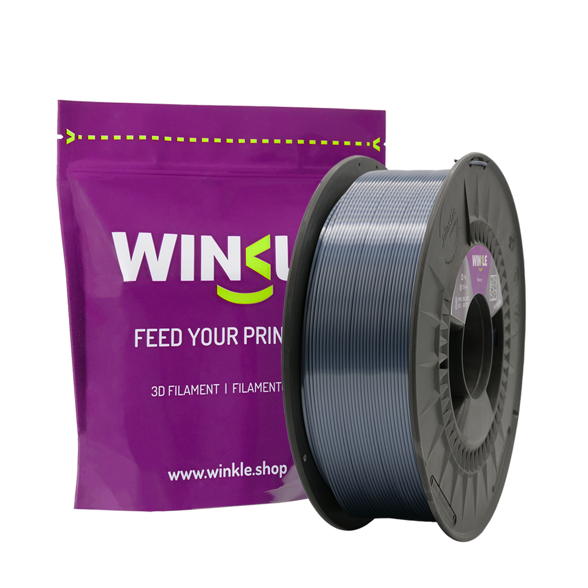 Mercury Silver Silk PLA 1kg filament spool