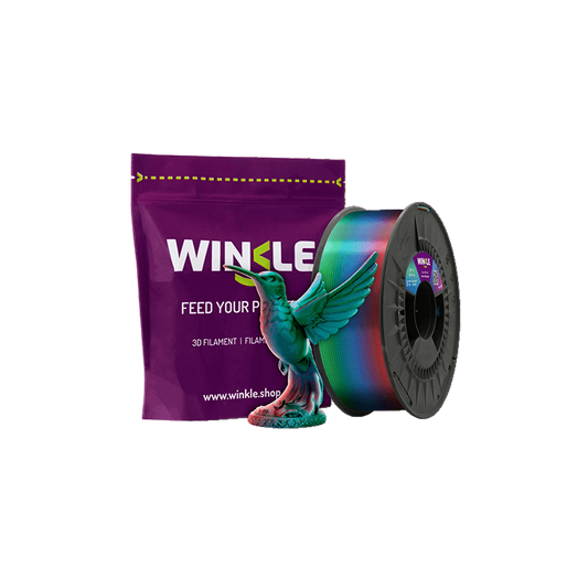 Winkle Aurora Borealis Tricolor Silk PLA filament with shimmering color-shift sample