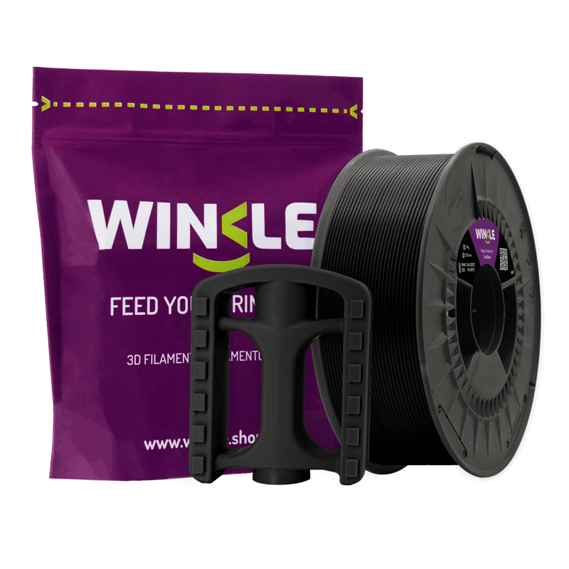 Winkle ASA Jet Black 1.75mm filament spool with industrial sample print