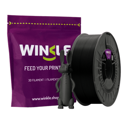 Winkle Jet Black PETG 1.75mm 1kg spool with durable mechanical sample print