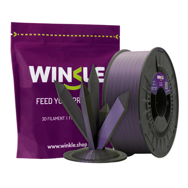 Winkle Agate Violet Interference PLA 1.75mm 1kg spool with metallic printed sample