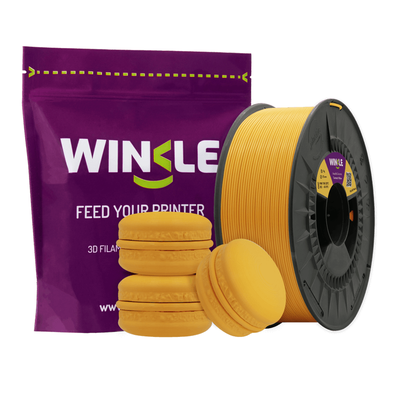 Winkle Turmeric Yellow Pastel PLA 1.75mm 1kg spool with printed sample