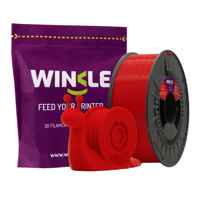 Winkle Devil Red HD PLA 1.75mm 1kg filament spool and sample